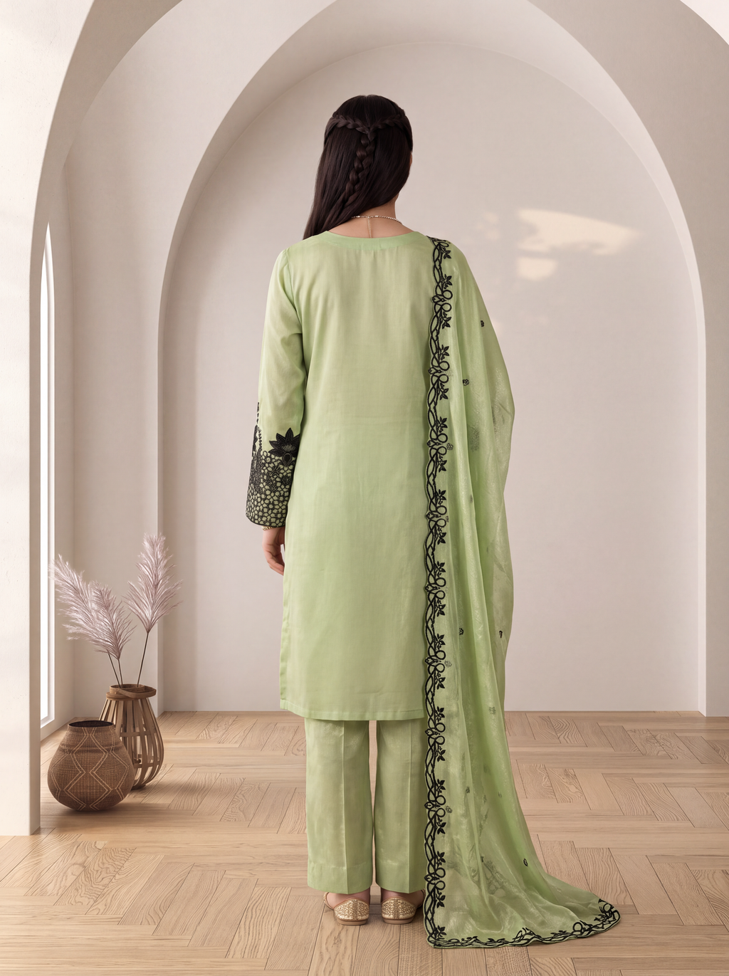 Sage Green Embroidered Suit with Dupatta