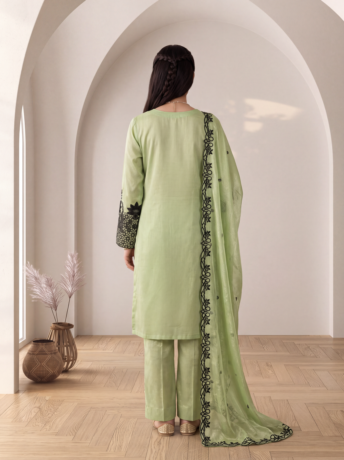 Sage Green Embroidered Suit with Dupatta