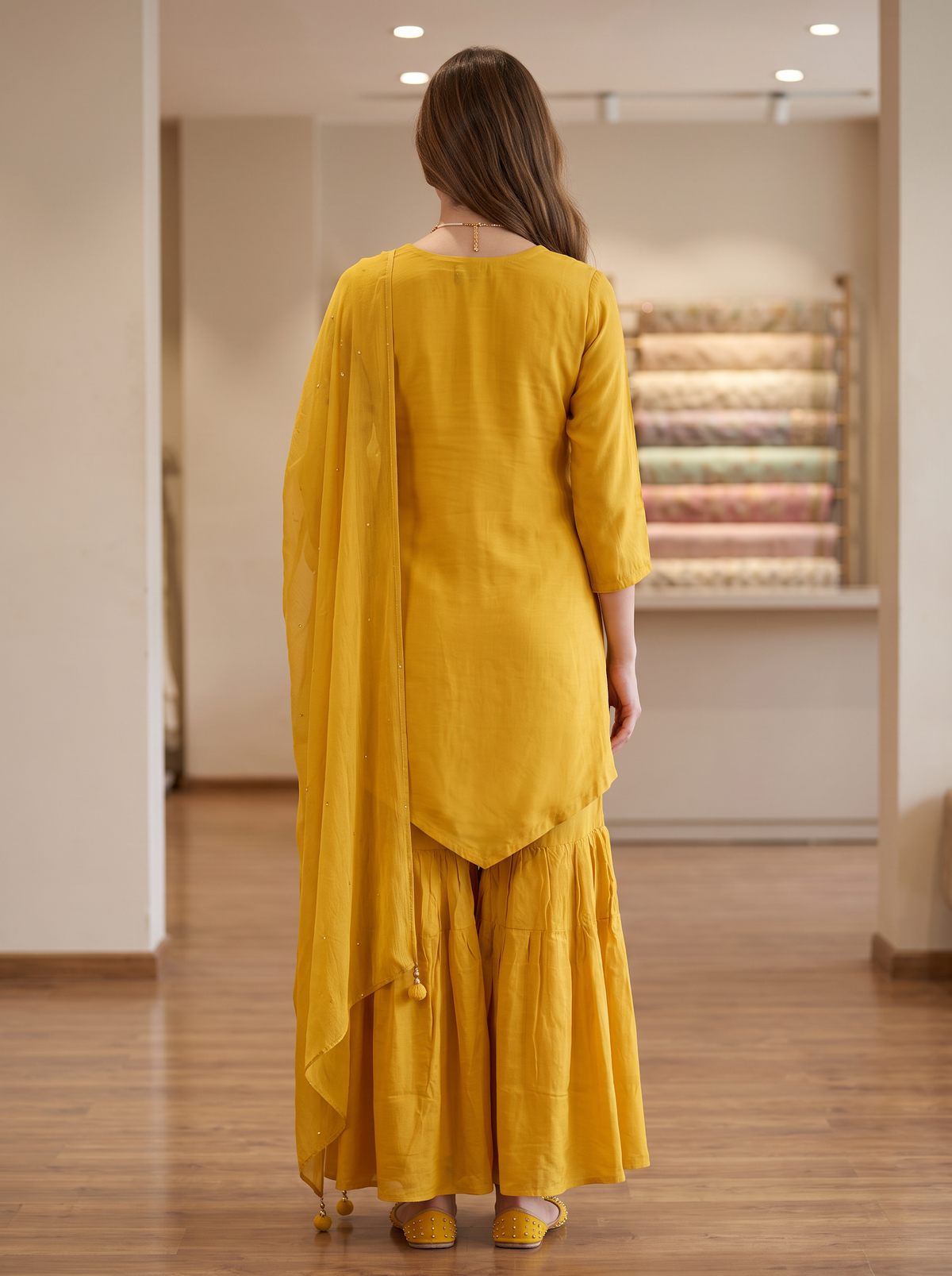 Yellow Embroidered Kurta Sharara Set with Dupatta